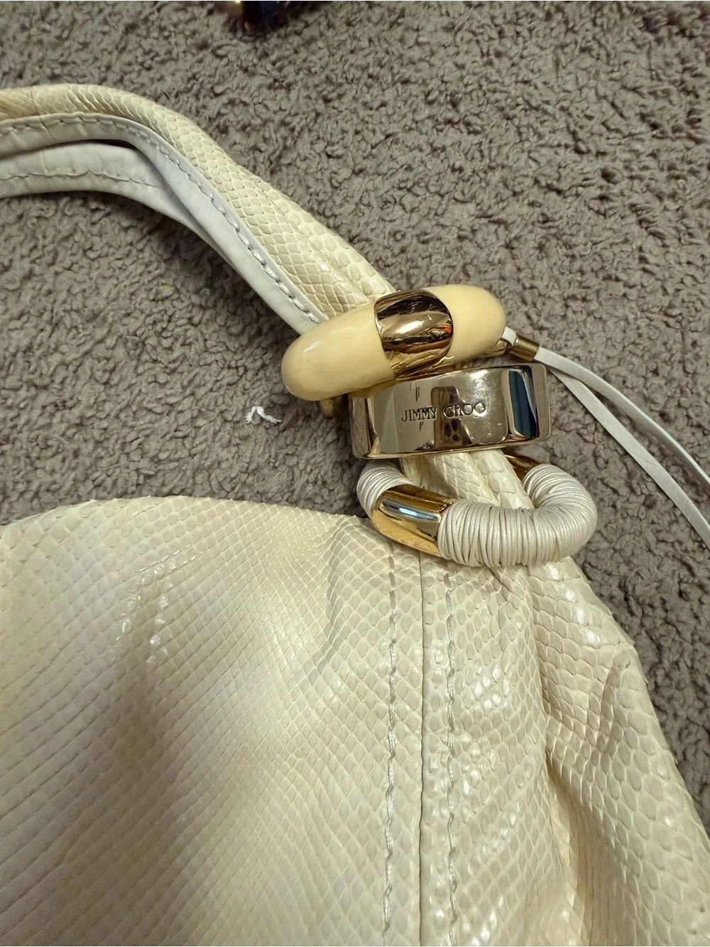 Jimmy Choo Sobo  Cream Textured Hobo with Ring Hardware